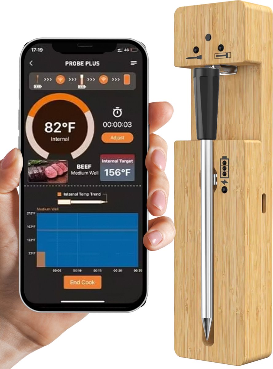 Meat thermometer - Digital BBQ Thermometer - Bluetooth - Barbecue Thermometer with App - BBQ Accessories - Kitchen Thermometer