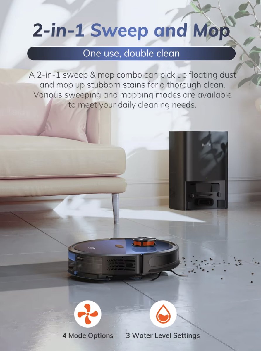 J&R Robotstofzuiger - Automatische lediging - Stofzuiger - Spraakbediening - Zuigen en dweilen - WiFi - 3KPa Zuigkracht - Slimme mapping - Alexa - Google Assistant - Zwart