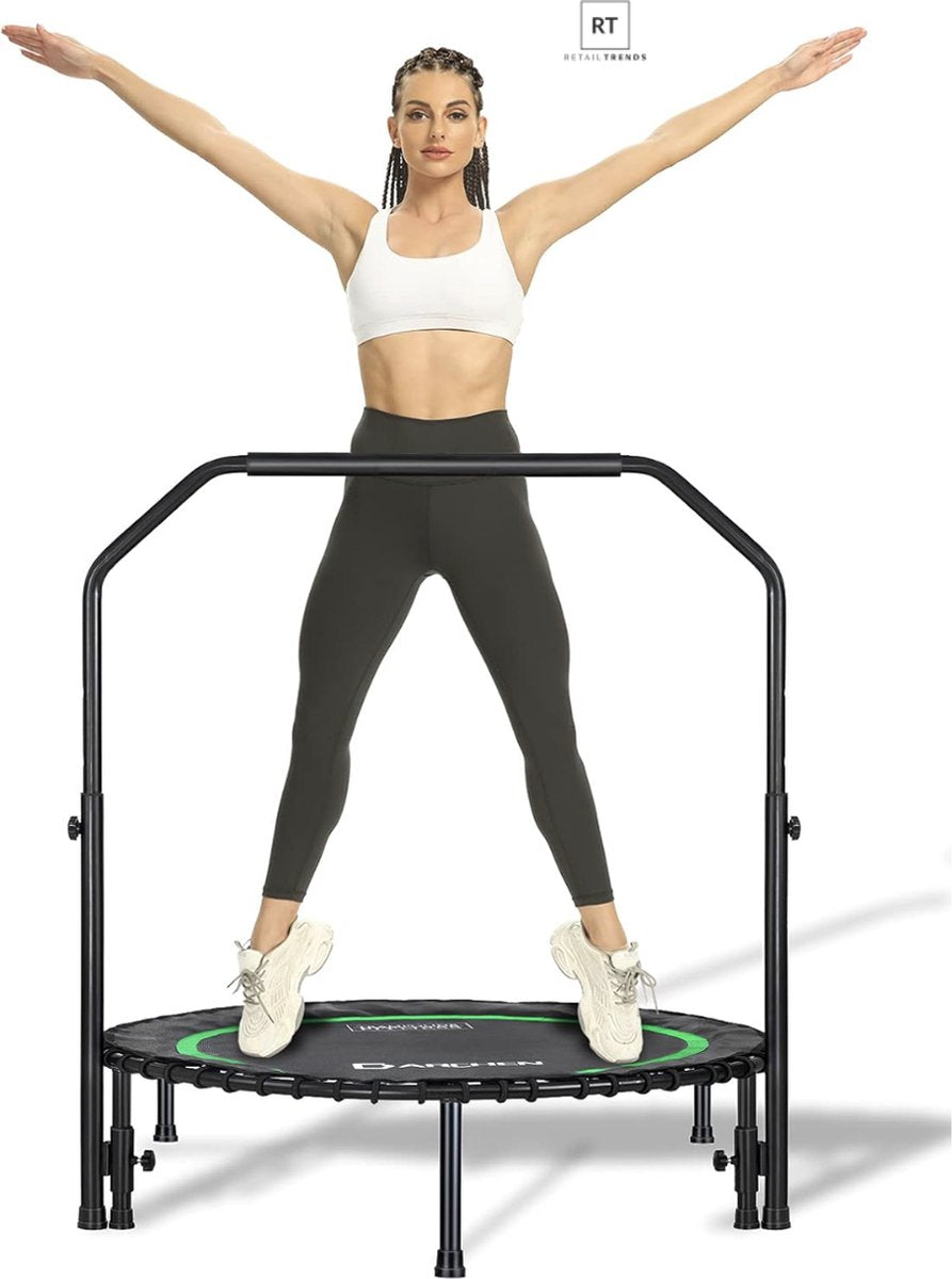 200 kg Rebounder trampoline incl. handrail voor volwassenen - Indoor workout fitness mini-trampoline - Stille en veilige trampoline voor binnen - Minitrampoline [100 cm] - Groen