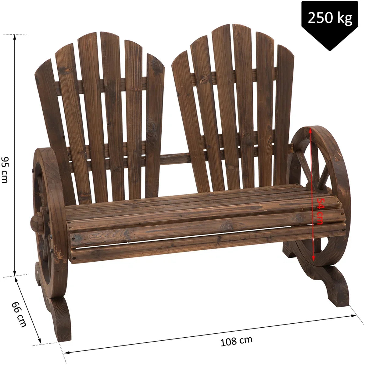 Houten tuinbank - Tuinmeubilair - Bankje - Donkerbruin - Tuinmeubelen - Tuintje - L108 x B66 x H95 cm