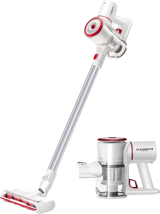CleanDays® Draadloze Steelstofzuiger - Turboborstel en Kleine Turboborstel - LED Verlichting - Sterke Zuigkracht - Inclusief Muurbeugel - Kruimelzuiger - Steelstofzuigers - Draadloze Stofzuiger