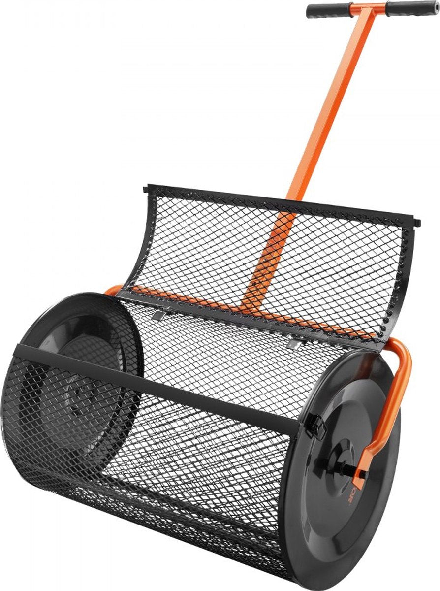Compoststrooier van staal Turfmosstrooier 1,27x2cm gaasmand Tuingazonstrooier Handgreeplengte verstelbaar van 62 tot 67,5cm 61cm metalen gaasmand Ideaal voor kunstmest zoals compostmestgrond veenmos