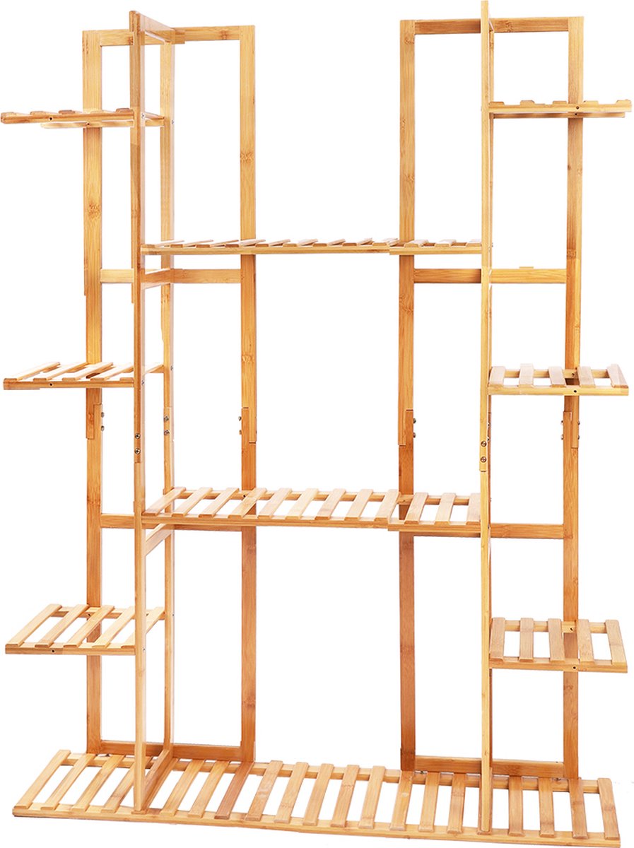 Plantendisplayrek - Wandrek - Voor Planten - Champagnevorm - Ladderrek - 9 Planken - 9 Lagen - Plantenrek - Bamboe - Binnen/buiten