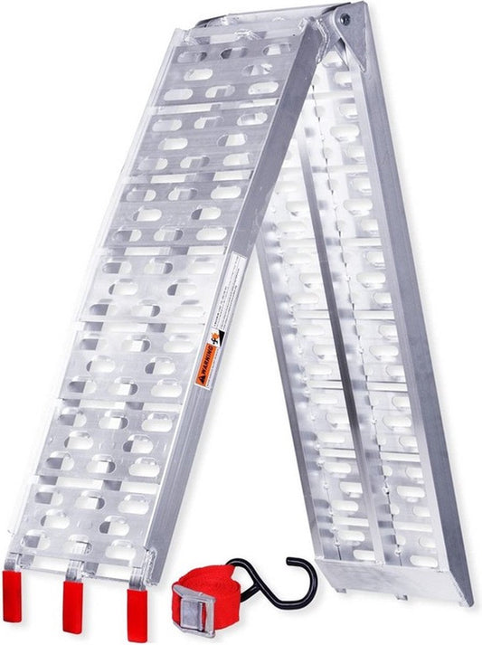 Hardened Aluminum Loading Ramp - Silver - 340 KG Load Capacity - Foldable - Galvanized Steel - Anti-slip - Loading ramp trailer ramp loading rail