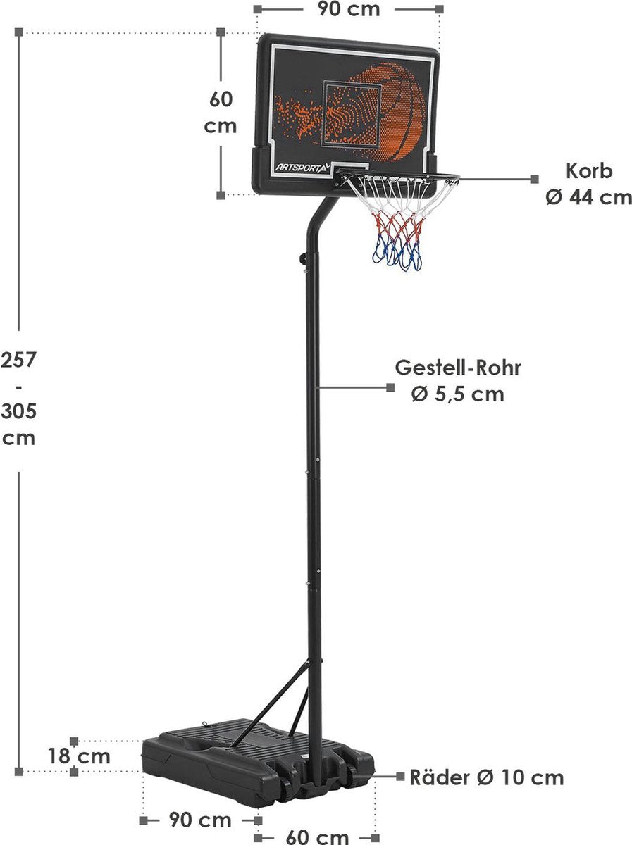 Mobile and height-adjustable basketball hoop