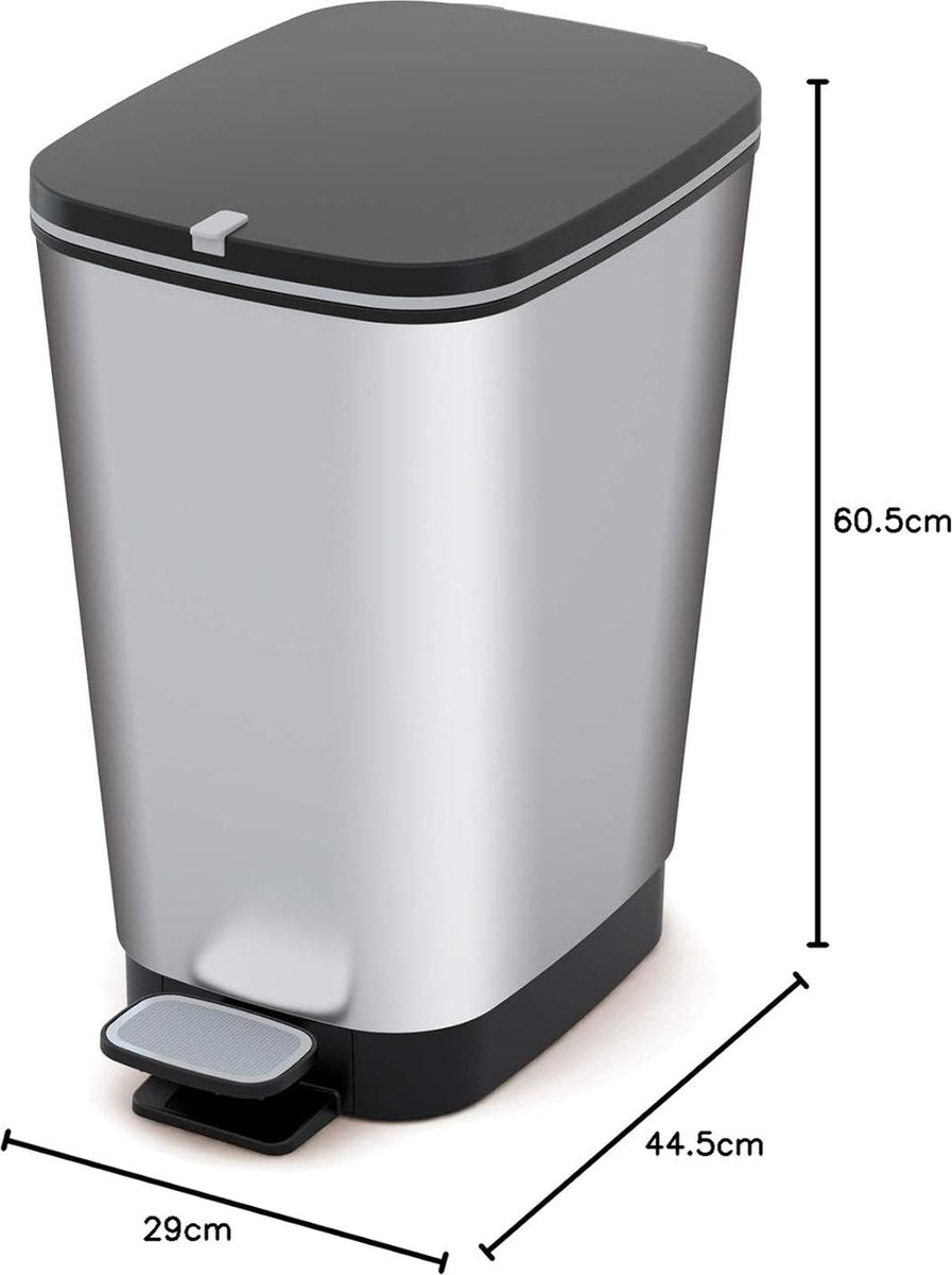 Waste Bin Chic 50 liters in Silver, plastic, 29x44.5 x 60.5 cm, Made in Italy