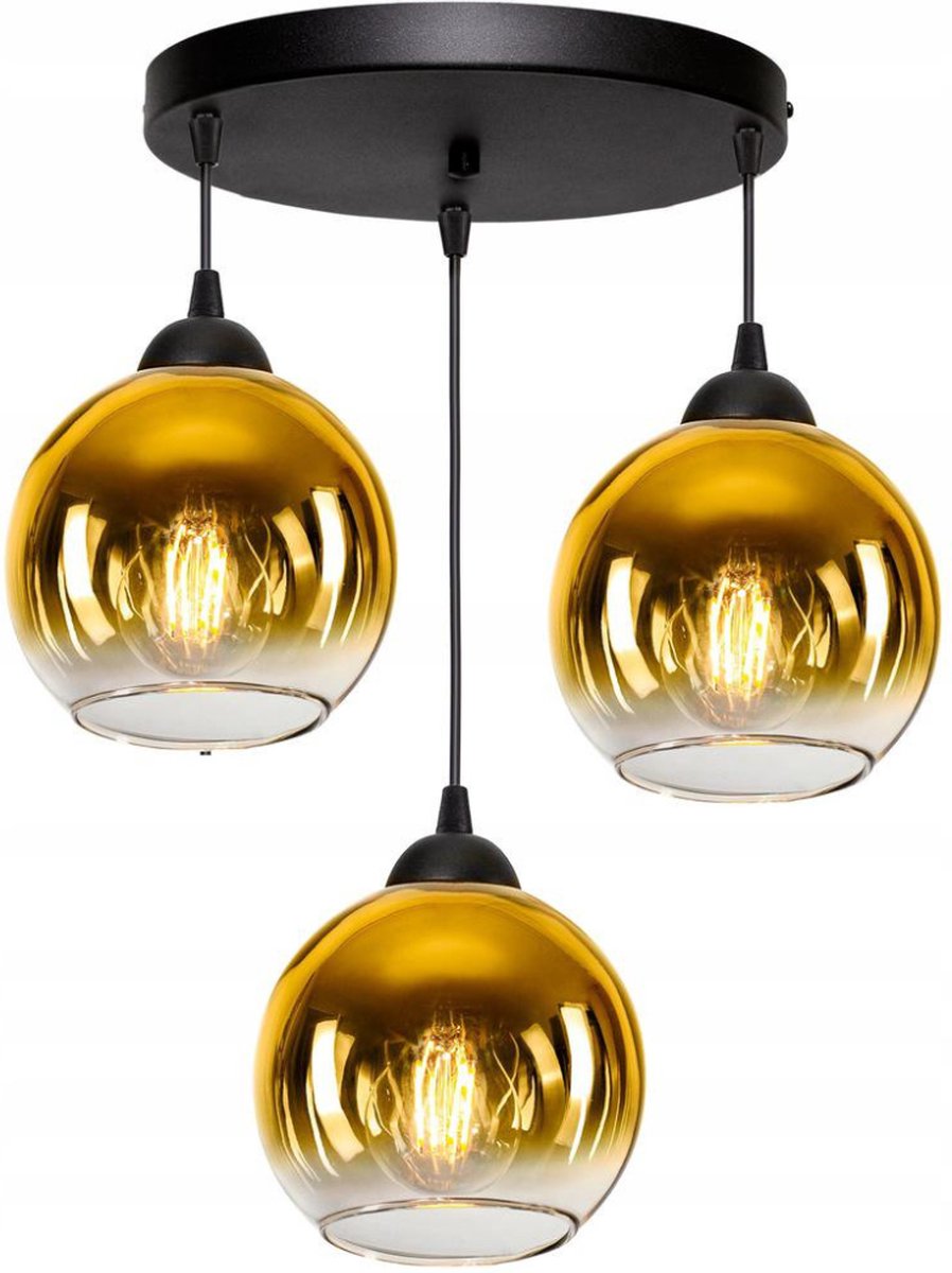 Pendant Light Industrial for Living Room, Dining Room - Smoked Glass - 3-light - 3 bulbs - Gold Glass
