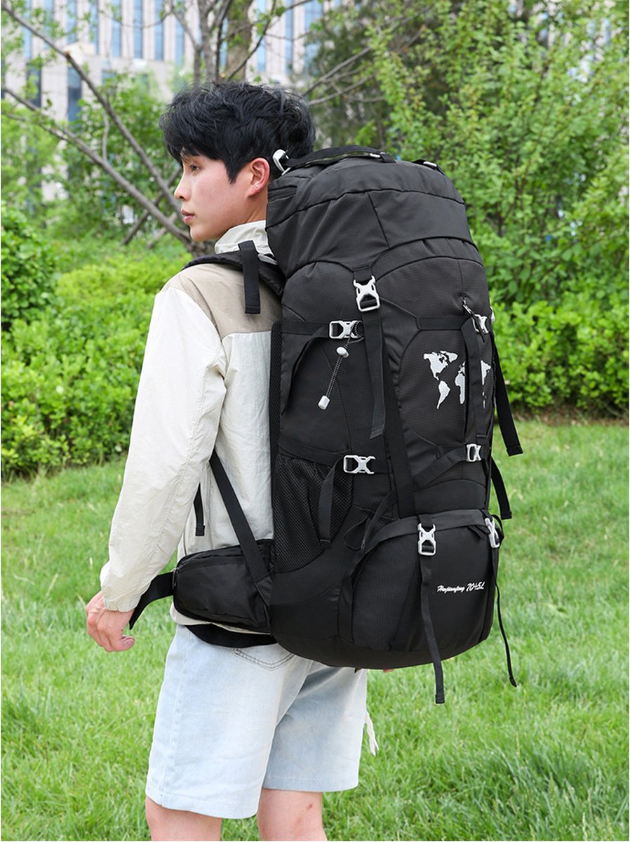 Backpack - Zwart - 79 x 33 x 23 cm - Rugzakorganizer - Met waterzak - Rugzak 75 liter - Rugzak heren - Rugzak dames - Backpack heren - Backpack dames