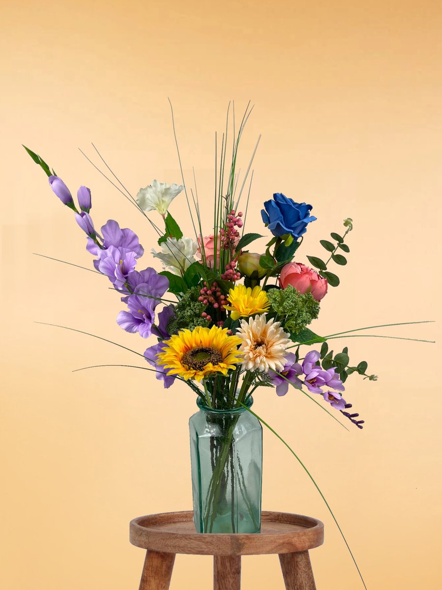 Zijden Boeket – 60-70 cm hoog – 15 stelen - DIY boeket – alle kunstbloemen los geleverd – Lente – multi color – Exclusief vaas – Plukboeket - Veldboeket – Kunstbloemen - nepbloemen - kunstplanten