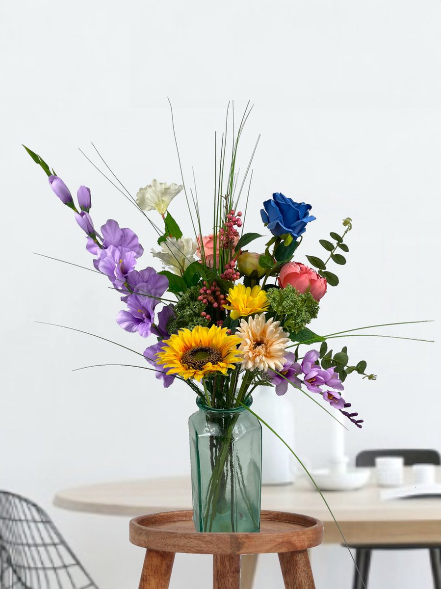 Zijden Boeket – 60-70 cm hoog – 15 stelen - DIY boeket – alle kunstbloemen los geleverd – Lente – multi color – Exclusief vaas – Plukboeket - Veldboeket – Kunstbloemen - nepbloemen - kunstplanten