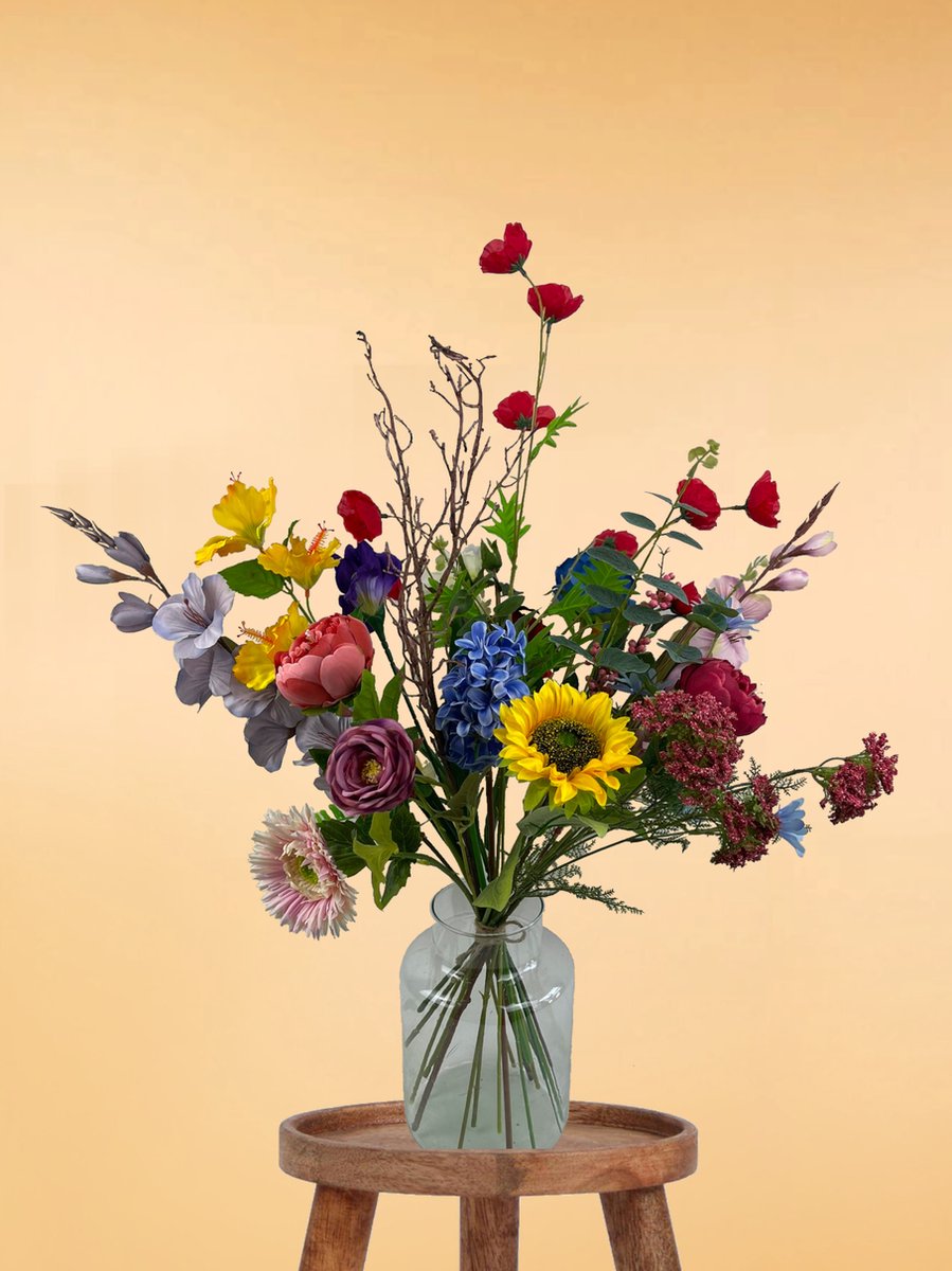 Zijden Boeket – 70-80 cm hoog – 18 stelen – doe-het-zelf boeket – DIY – alle kunstbloemen los geleverd – Lente – multi color – Exclusief vaas – Plukboeket - Veldboeket – Kunstbloemen - nep bloemen - nepbloemen - kunstplanten