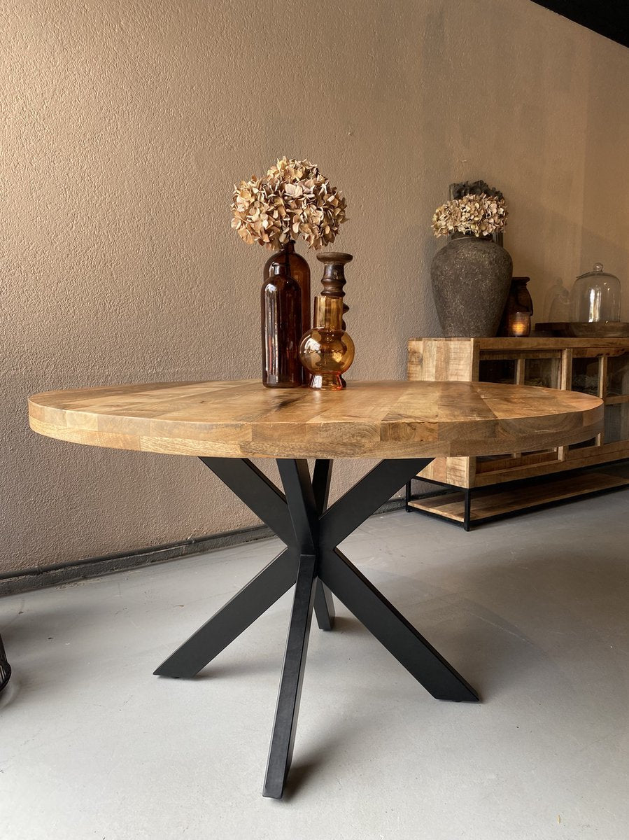 Ronde tafel spinpoot - 130 cm mangohout