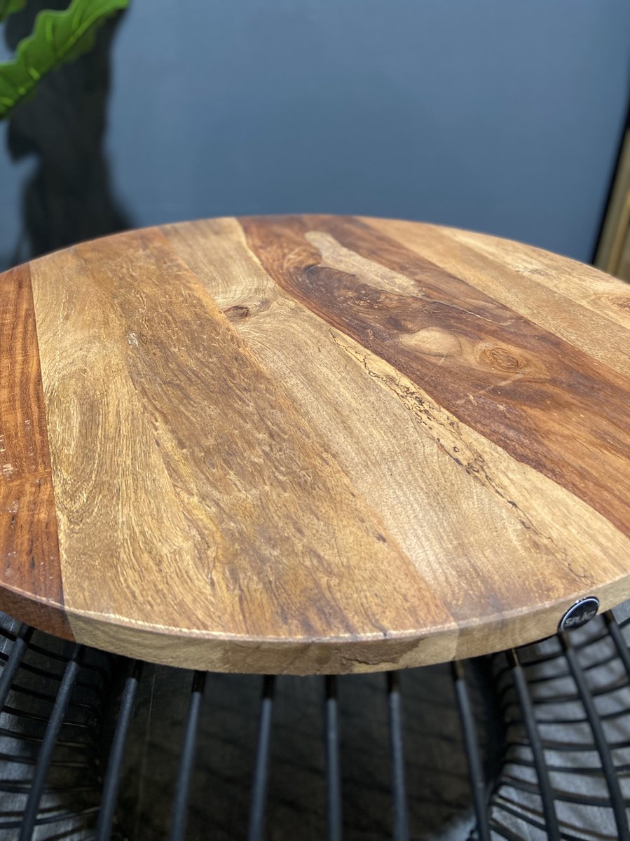 Salontafel Mangohout - Bijzettafel - Salontafel Rond - Industrieel - 80 x 80 x 51 cm