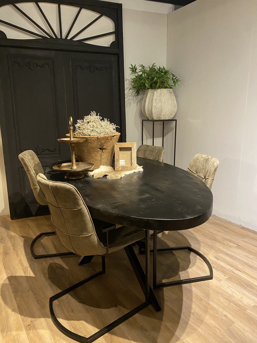 Sfeerwonen en Zo® Eettafel ovaal 220x110 cm mangohout ZWART