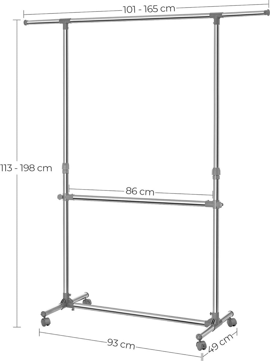 Clothing rack on 4 wheels - up to 90 kg, very stable - height adjustable
