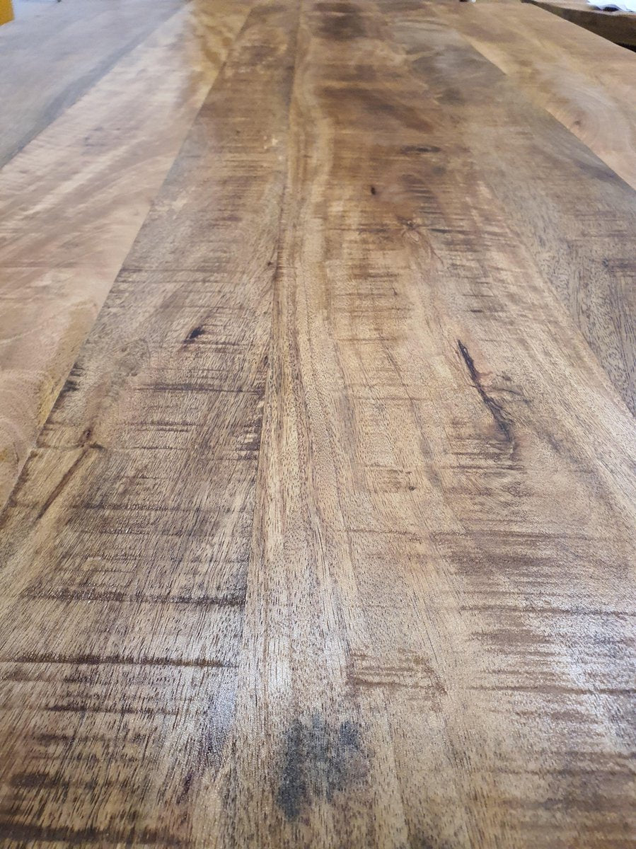 Eettafel rond - 130cm - mango - zwart - metalen 4-poot