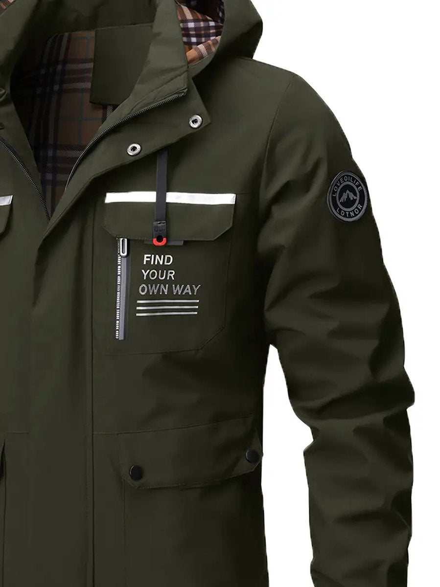Men's Casual Windbreaker with Hood, Cargo Jacket, Regular Fit Jacket for Spring and Autumn Outdoor Hiking