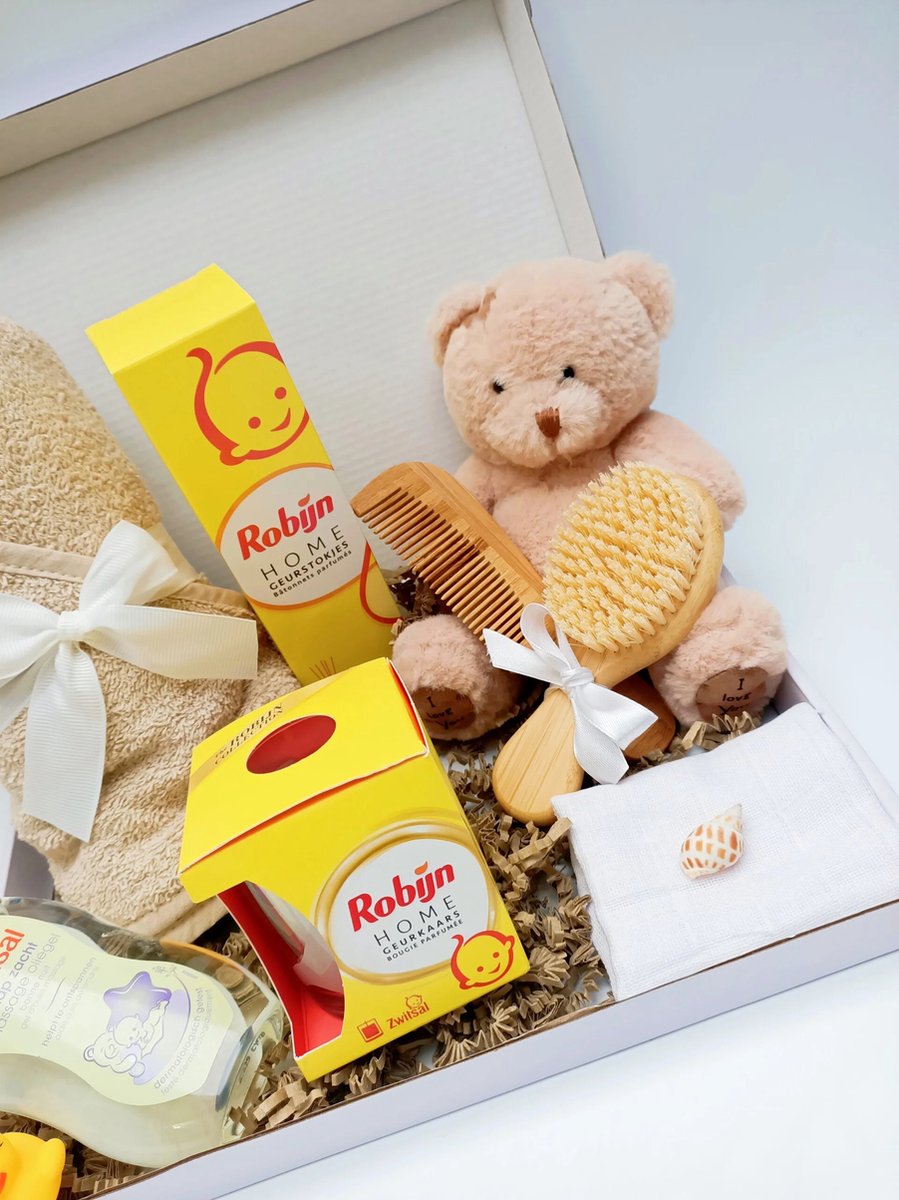 Giftset - Genderneutraal baby cadeau 9 stuks - Kraamcadeau voor jongens en meisjes - Baby knuffel - knuffel | babycadeaus | Badcape - Baby gift | Babycadeau | Babyshower | Geboortecadeau | Kam en borstel set | Babyverzorging - Zwitsal
