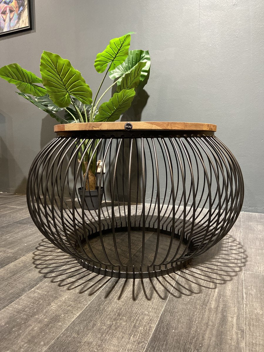 Salontafel Mangohout - Bijzettafel - Salontafel Rond - Industrieel - 80 x 80 x 51 cm