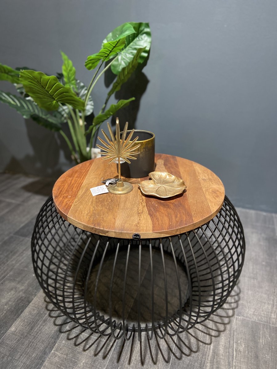 Salontafel Mangohout - Bijzettafel - Salontafel Rond - Industrieel - 80 x 80 x 51 cm