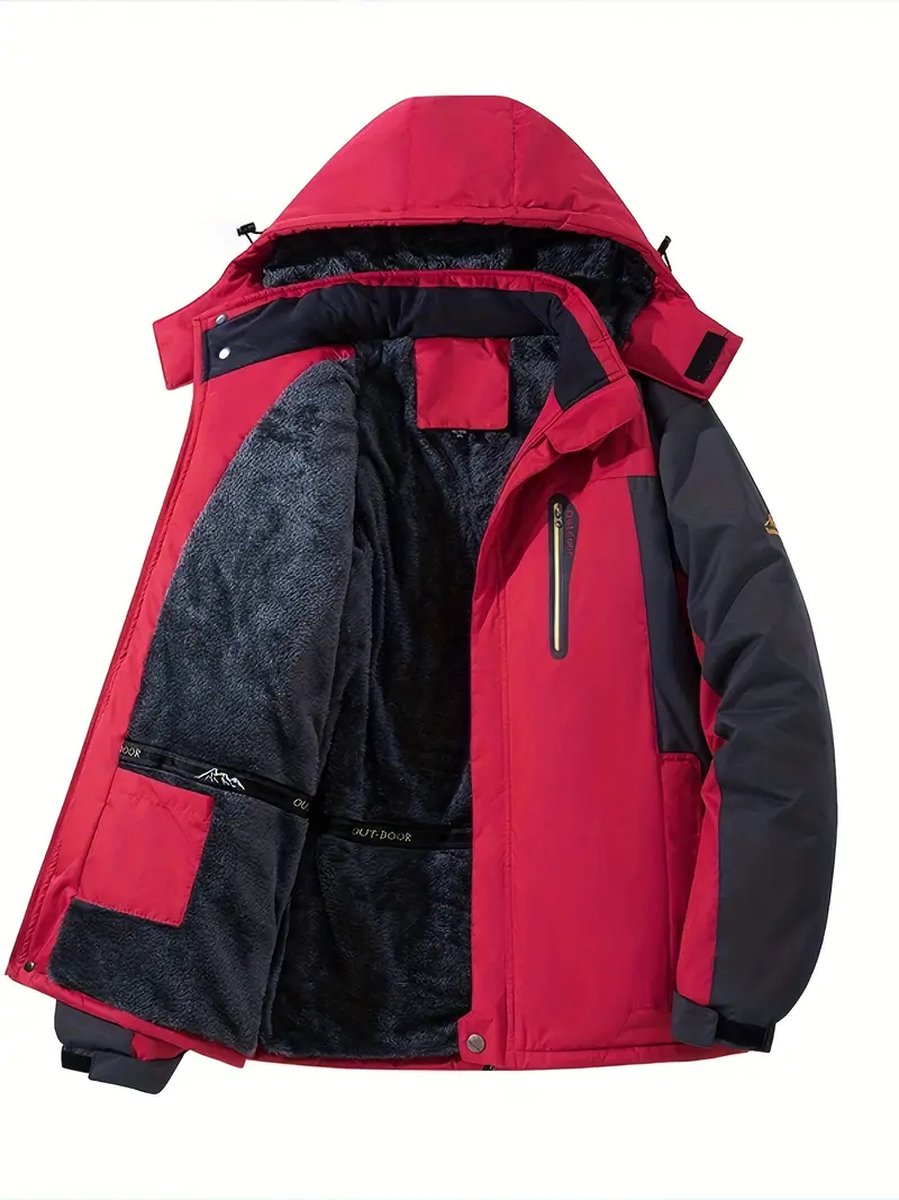 Men's Winter Warm Fleece-lined Jacket, Thickened Sports Outdoor Hooded Jacket, Windproof Outerwear
