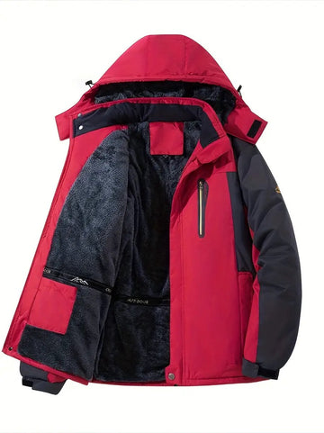 Heren Winter Warme Fleece-gevoerde Jas, Verdikte Sport Outdoor Jas met Capuchon, Winddichte Buitenkleding