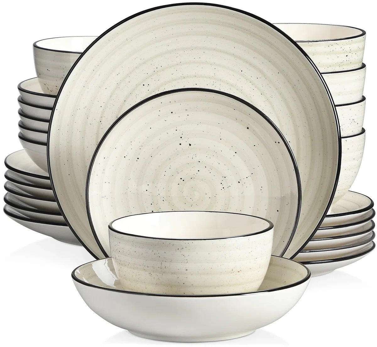 Serviesset - Serviesset 6 persoons - Serviessets - Beige Patroon - Porselein - 24-Delig Servies - Dinerbord - Dessertbord - Kom - Soepkom
