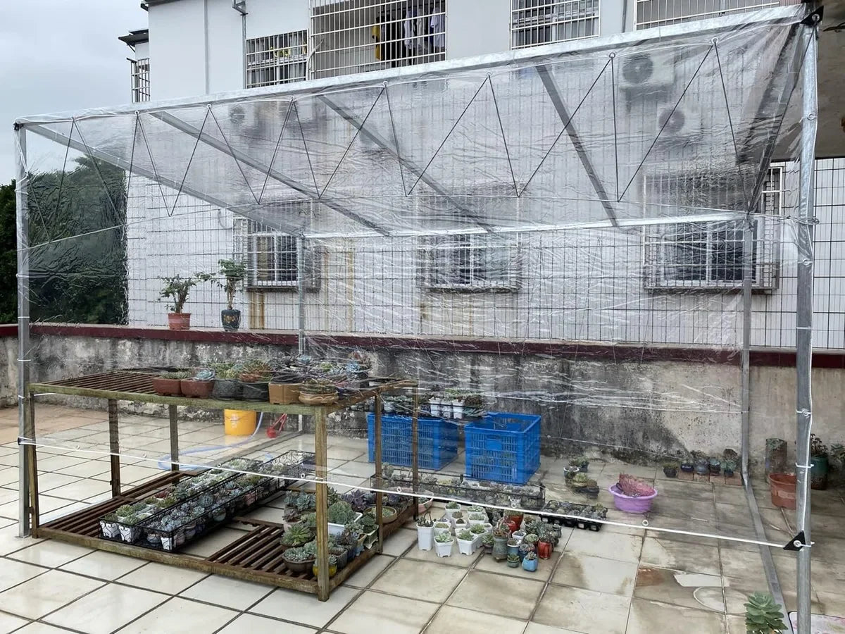 Transparant zeil, 2,4 x 4 m, met ogen, 0,3 mm, pvc, waterdicht, regenbestendig, afdekzeil, transparante afdekking voor paviljoen, balkon, tuinen, plantenkas, broeikas, hondenhok, dak - 2,4 x 4 m