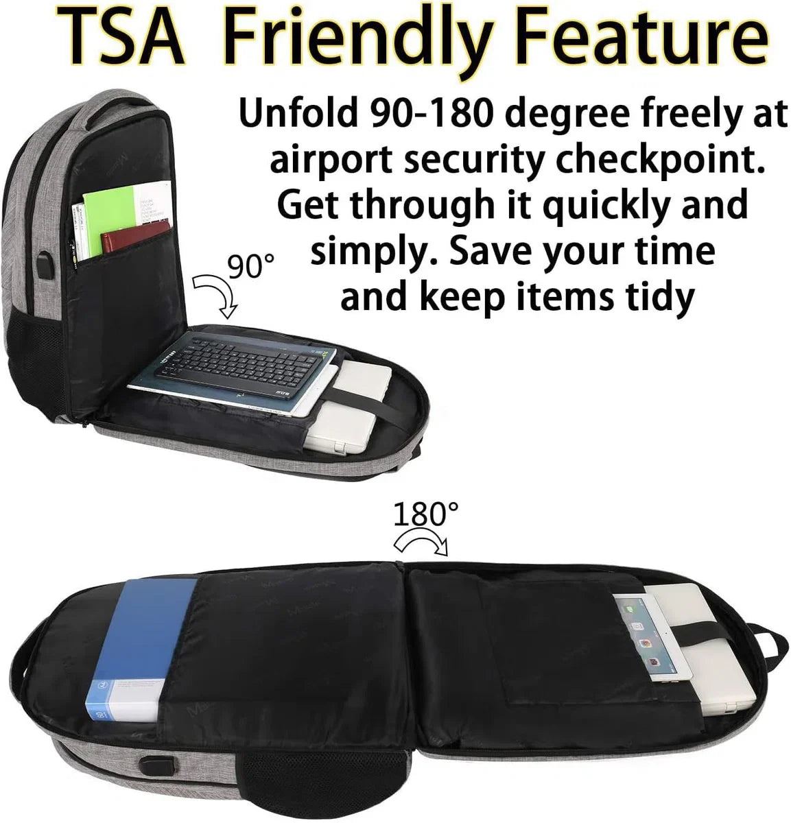 Travel Laptop Rugzak, TSA Grote Reistas voor Vrouwen Mannen, 17 Inch Zakelijke Vlucht Goedgekeurd Carry On Rugzak met USB-Lader Poort en Bagagemouw, MATEIN Duurzame College School Boekentas, Grijs