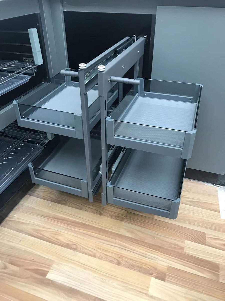 Milano Luxurious® Magic Corner - Corner Kitchen Cabinet Organizer - Pull-out Drawers - 4 trays, 2 levels - 48 x 87 x 58 cm - door width 40 cm - anthracite