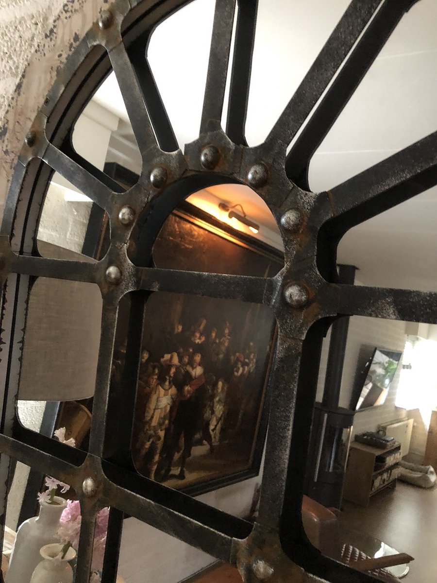 Large, sturdy stable window mirror, beautifully shaped and robustly made.