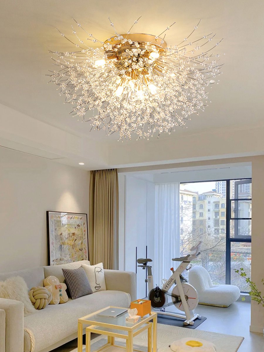Crystal Ceiling Light | Chandelier | 6 Light Points | Gold | Crystal Plafoniere | 60 cm | Modern lamp