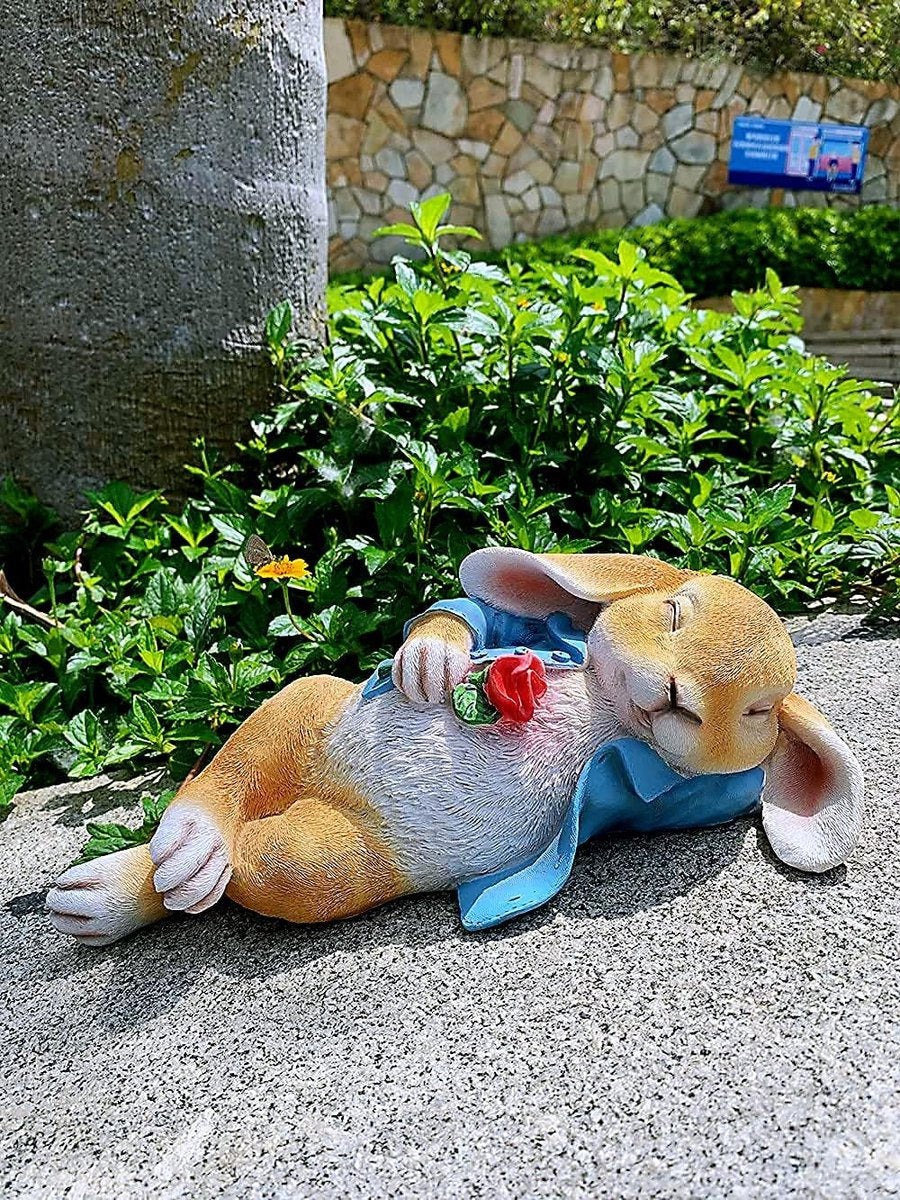 Tuinbeelden Konijn, Fantasie Konijntje Buiten Kunst Decor Dierenfiguren Ornament voor Thanksgiving Day, Kerstbeeld Decoraties voor Tuin, Gazon, Binnensculptuur (Blauw)
