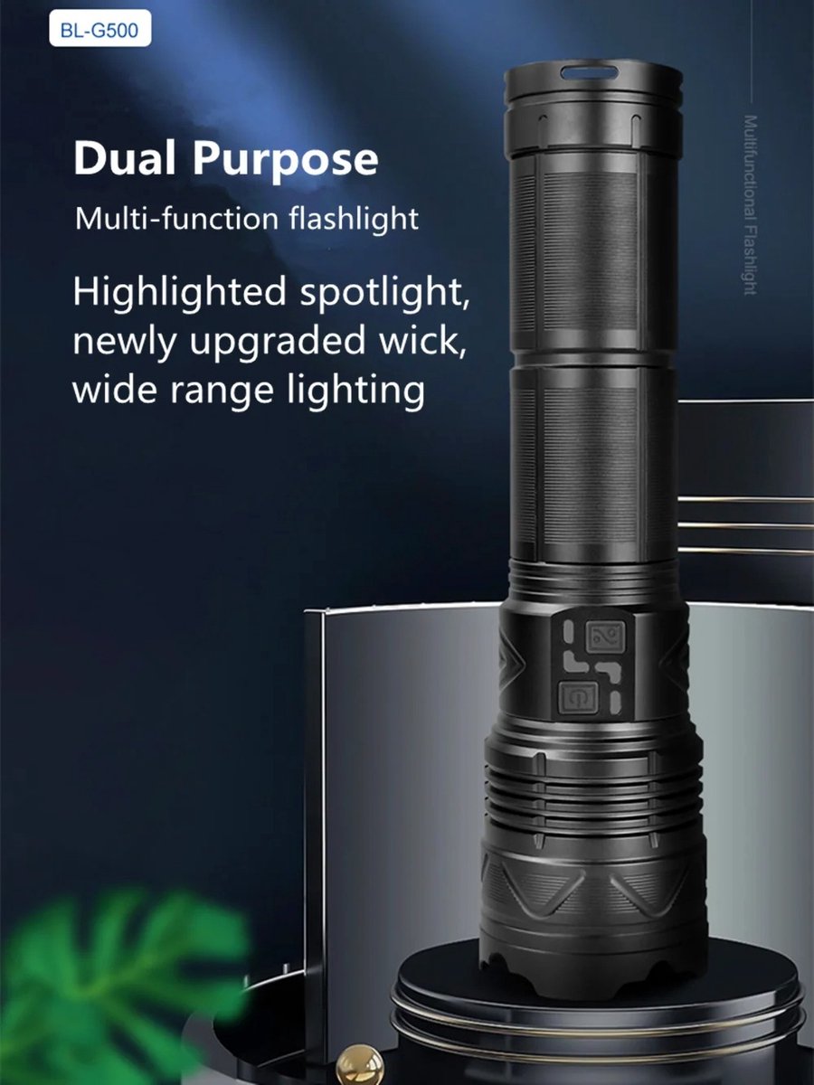 Bolmans - Zaklampen - Zaklamp - Maglite - LED Zaklamp - Zoom - 1500M Bereik - 100W - Oplaadbaar - Waterdicht - Militaire Zaklamp