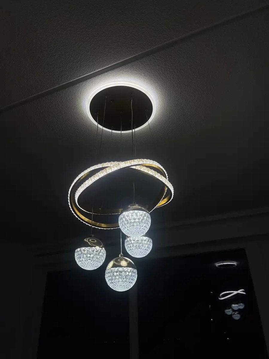 LuxiLamps - 4 Bollen Hanglamp - Kroonluchter Woonkamer - Goud - Moderne lamp - 40 cm - Hanglamp