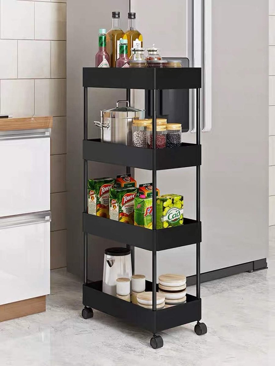 4-laags rolwagen, opbergwagen voor de keuken, hobbywagen, multifunctionele trolley met wielen, serveerwagen, serveerrek, opbergmand, opbergmand voor badkamer, keuken, cosmetica, kantoor