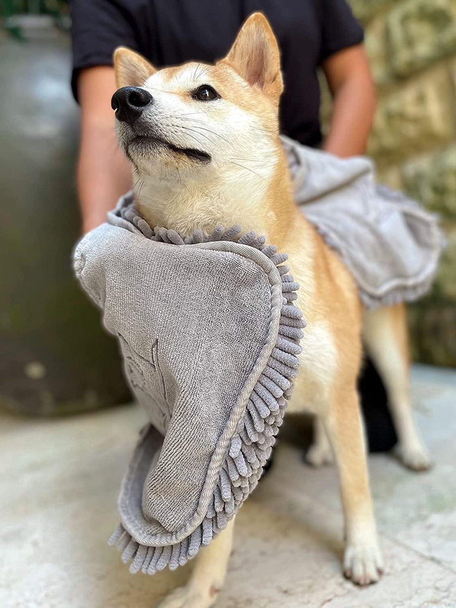Dog Bath - Large Dog Shammy Towel - Ultra Absorbent - Durable - 35 x 15 Size - All Breeds - Fast Drying - Chenille Fabric - Machine Washable Dog Bath