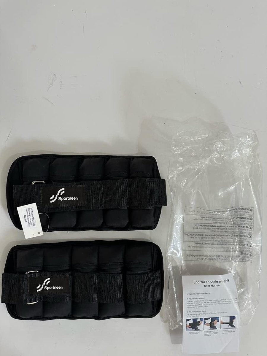 Verstelbare enkelgewichten set - Sportneer 0,22 kg tot 0,9 kg per enkel - 0,45-1,8 kg per paar - Zwart