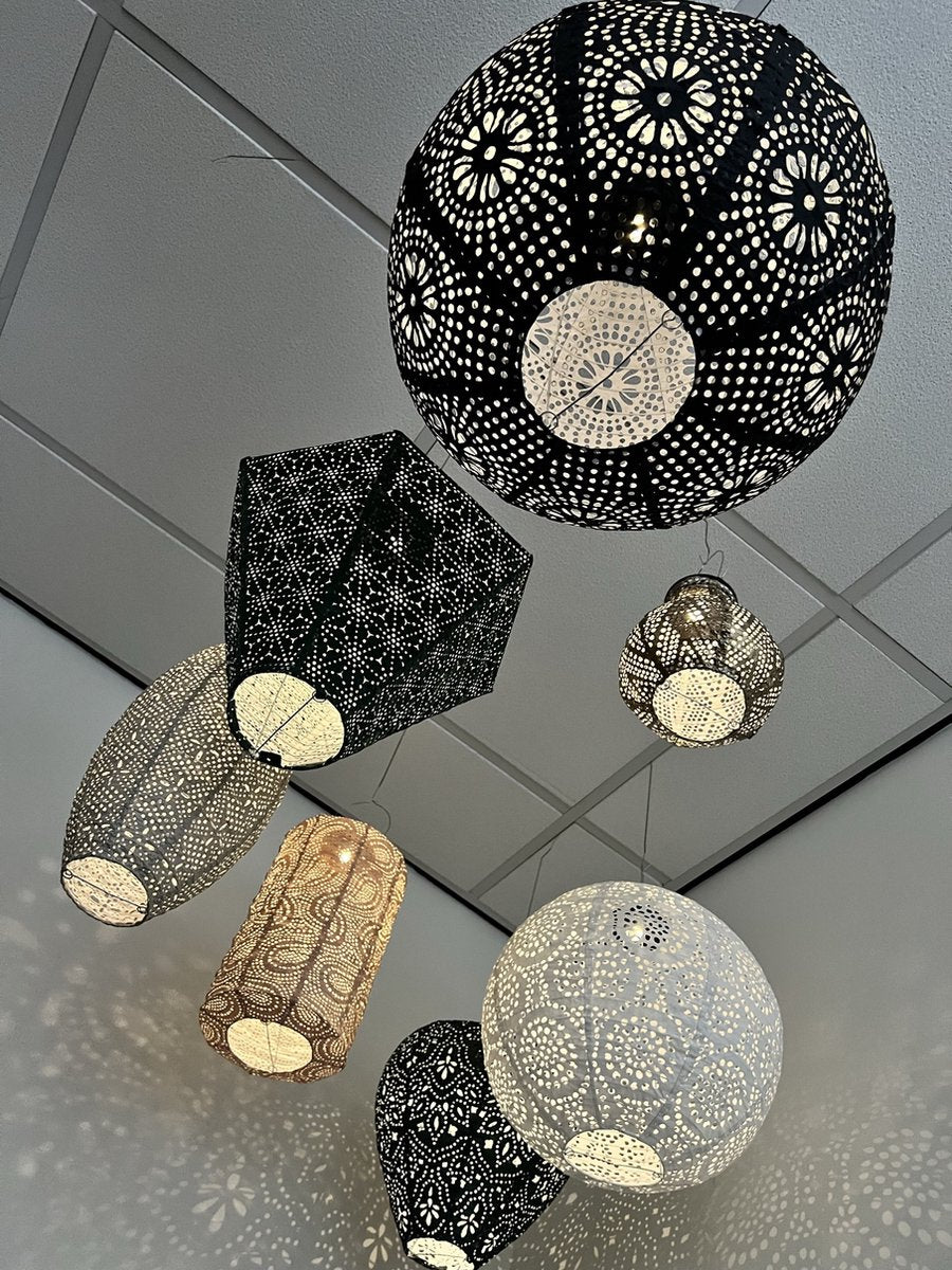 7 x Solar buiten Lampion met motief - Pakket - tuinverlichting - zonne energie - buitenlamp