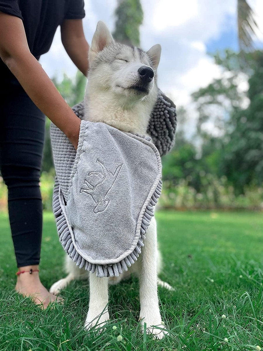 Dog Bath - Large Dog Shammy Towel - Ultra Absorbent - Durable - 35 x 15 Size - All Breeds - Fast Drying - Chenille Fabric - Machine Washable Dog Bath