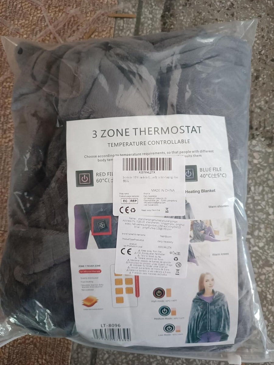 Electric blanket with USB connection - Cordless heated blanket with 3 temperature levels - Machine washable