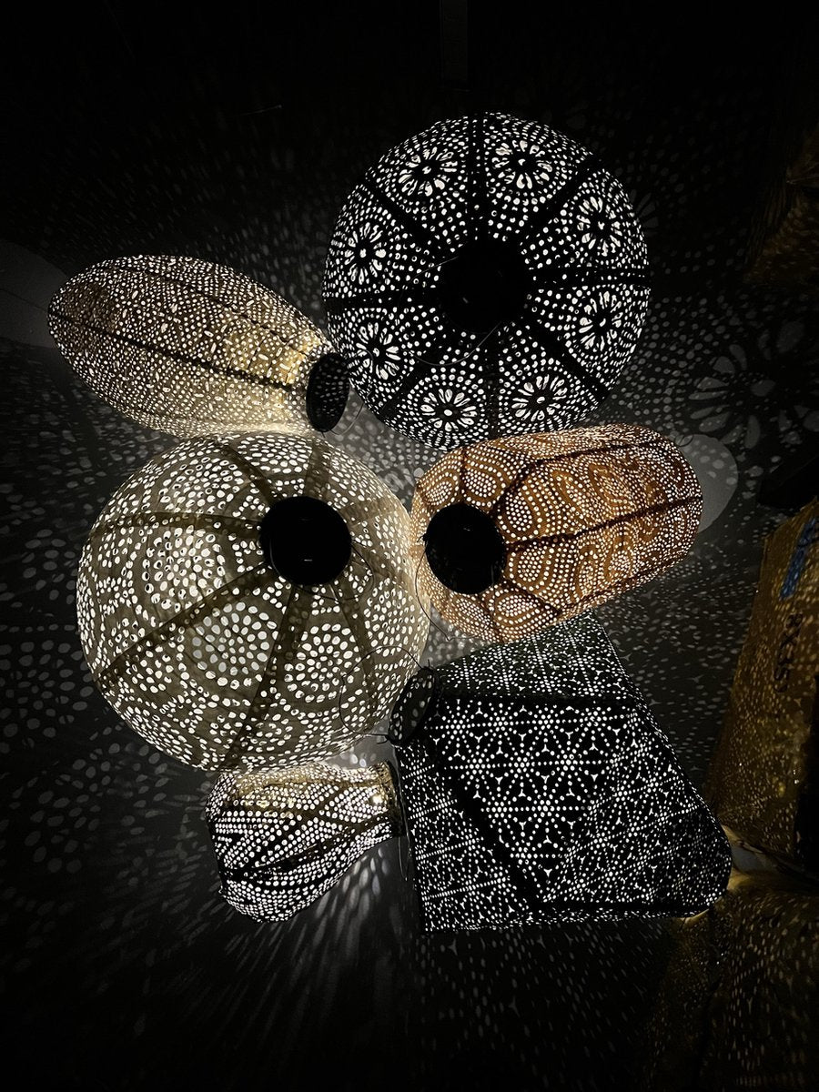7 x Solar buiten Lampion met motief - Pakket - tuinverlichting - zonne energie - buitenlamp