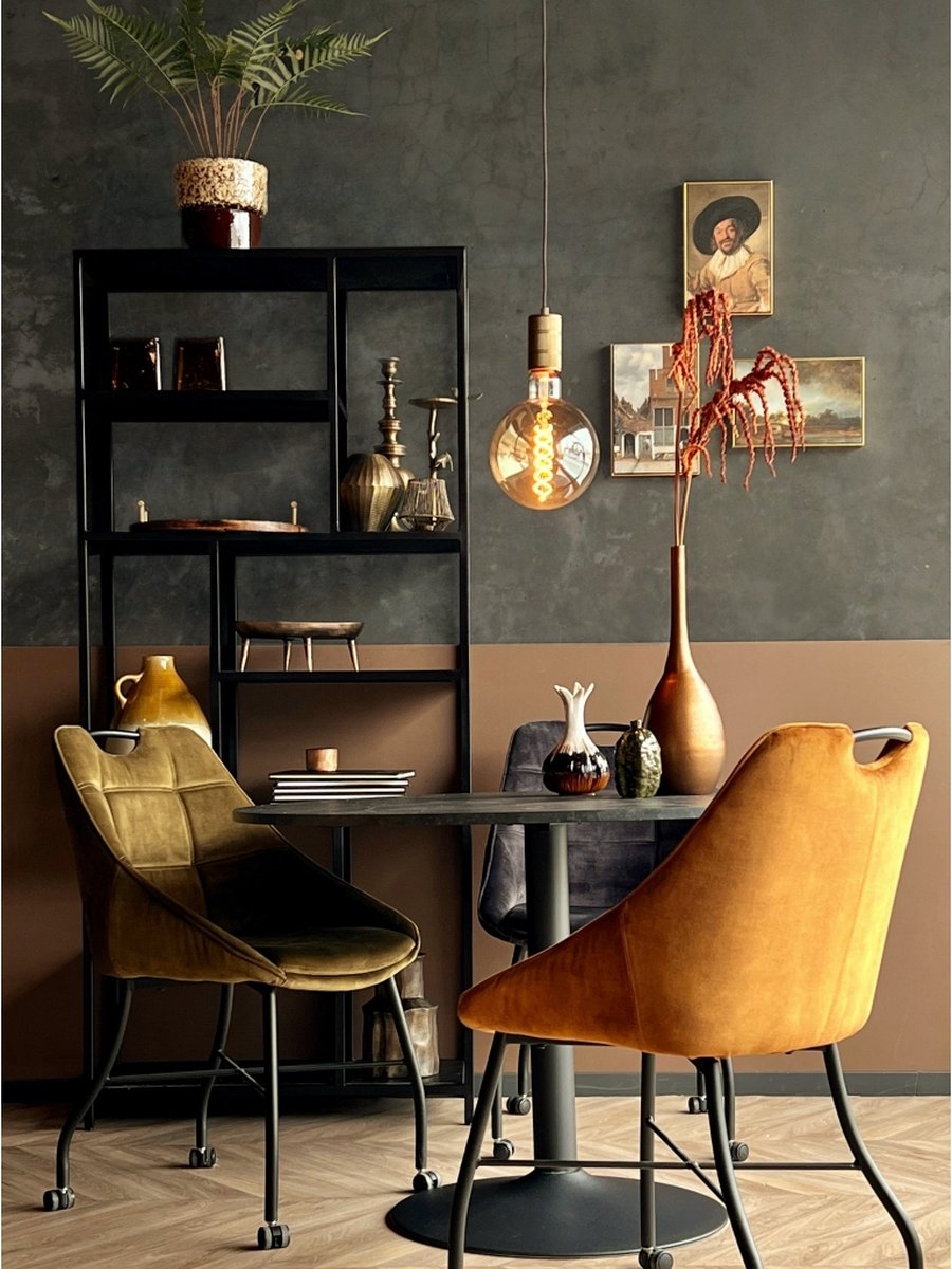 Eettafel Heeze - Marmer - Zwart - Ø 110 cm - 74 cm hoog - Rond - Eetkamertafel - Keukentafel