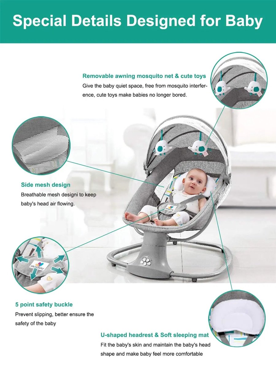 RM Store® - Elektrische Schommelstoel - Schommelwieg - Babywieg - Wipstoel - Peuterstoel - Automatische Babywieg - Babyswing - Wiegstoel - Met Muziek - 67x76x81 cm.