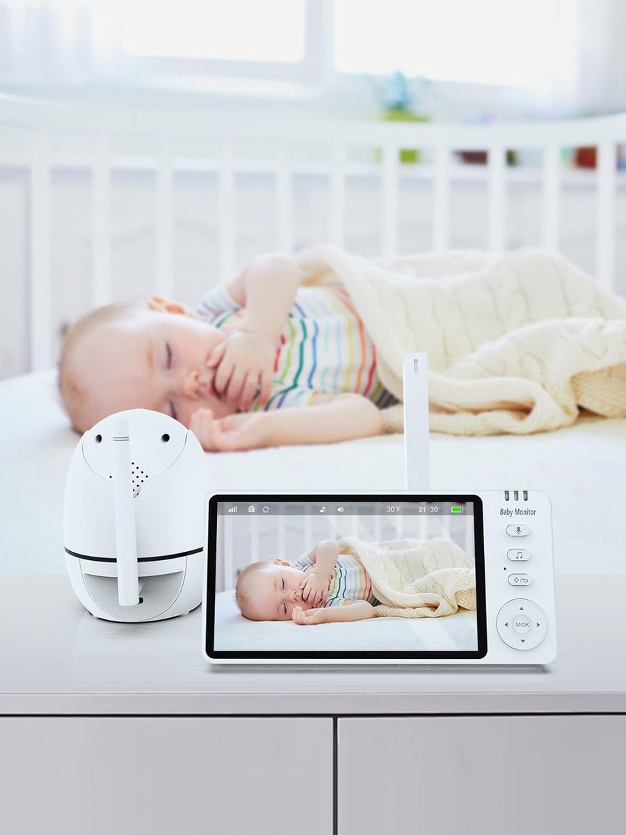 5 inch Babyfoon Camera 720p met Nachtzicht, VOX-communicatie, Tweeweg-Temperatuursensor en 8 Slaapliedjes - 3500mAh