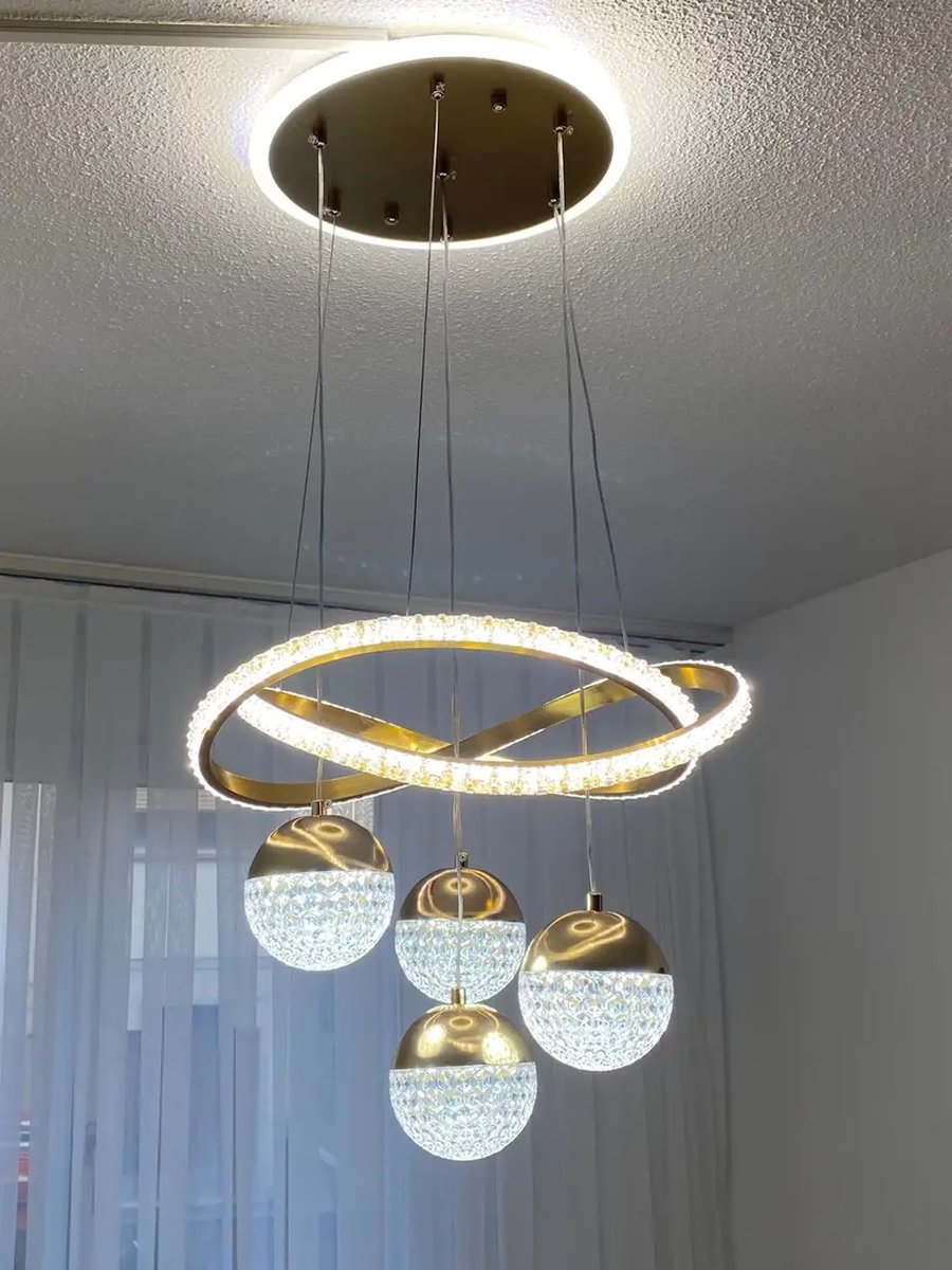 LuxiLamps - 4 Bollen Hanglamp - Kroonluchter Woonkamer - Goud - Moderne lamp - 40 cm - Hanglamp