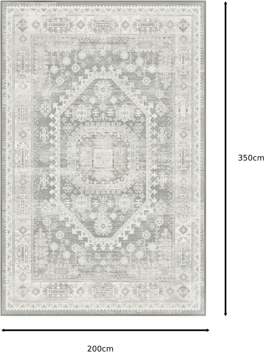 Vloerkleed vintage 200x350cm wit grijs Perzisch oosters tapijt