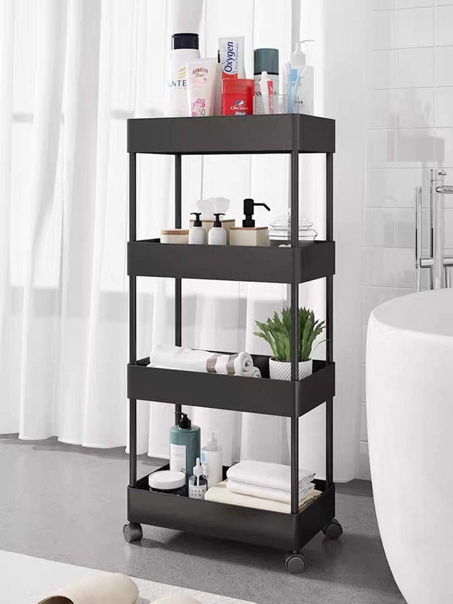 4-laags rolwagen, opbergwagen voor de keuken, hobbywagen, multifunctionele trolley met wielen, serveerwagen, serveerrek, opbergmand, opbergmand voor badkamer, keuken, cosmetica, kantoor
