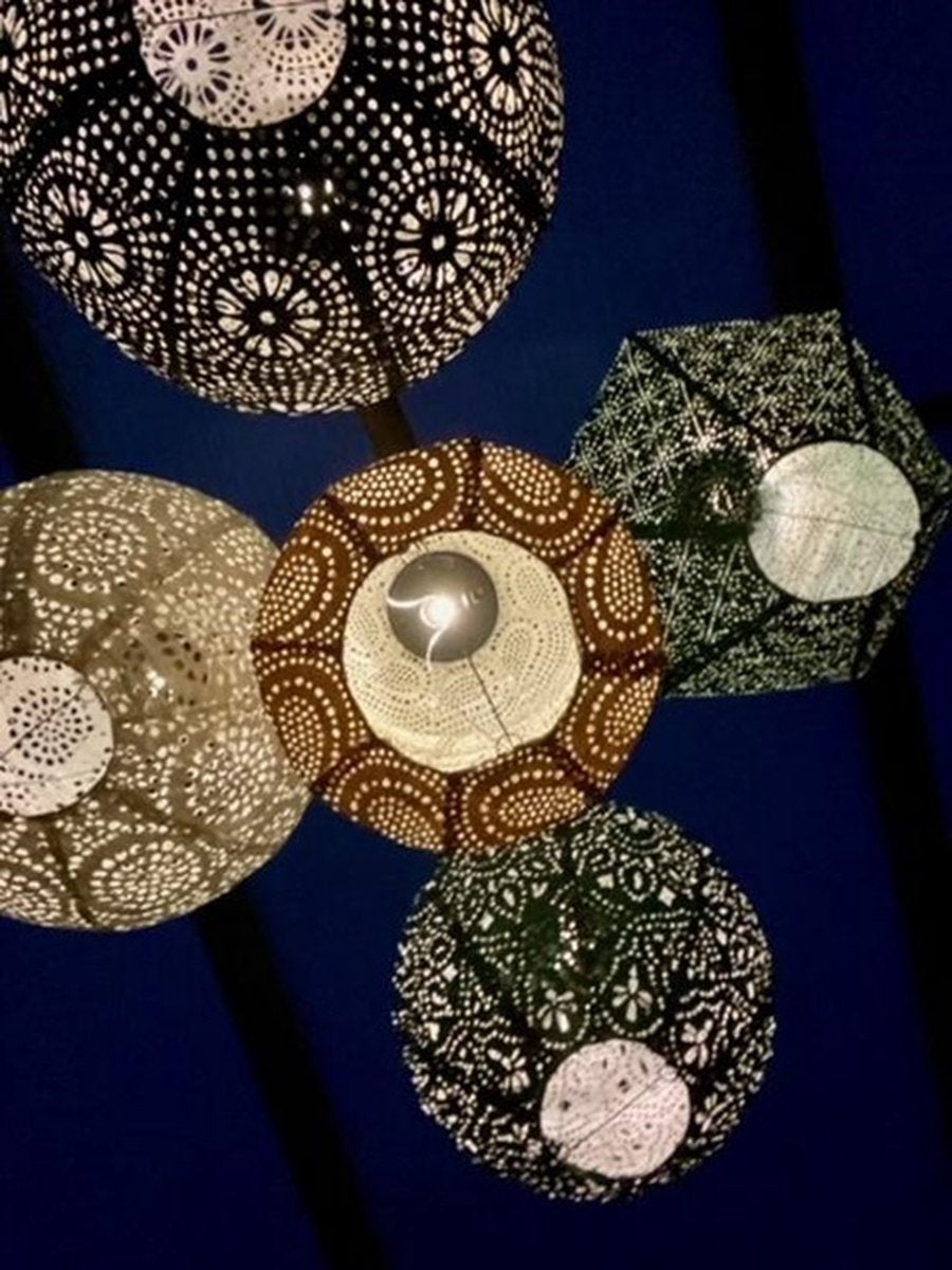 7 x Solar buiten Lampion met motief - Pakket - tuinverlichting - zonne energie - buitenlamp