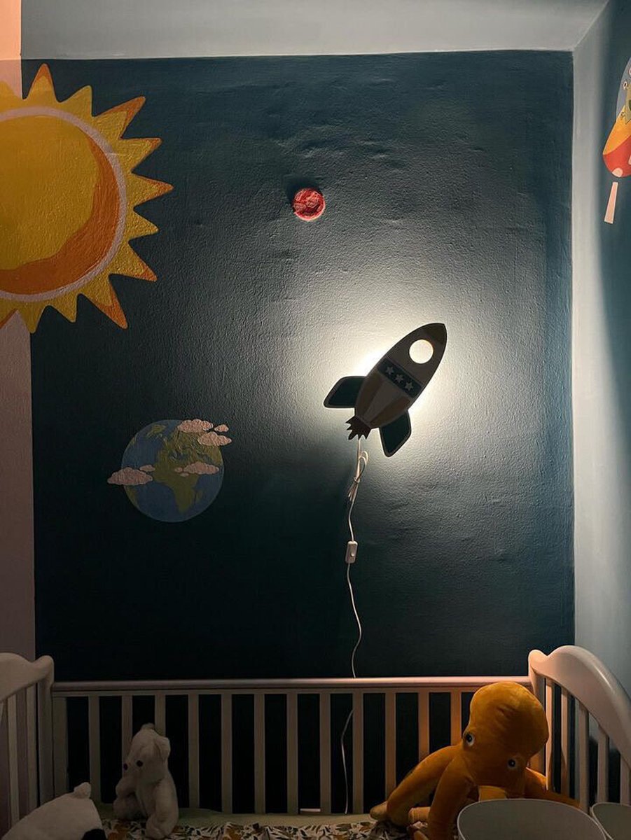 Wooden Rocket Night Light - Magical LED Ambient Lighting with Dimmer and Timer - Perfect for Babies and Toddlers - Wall Lamp for Bedroom and Nursery